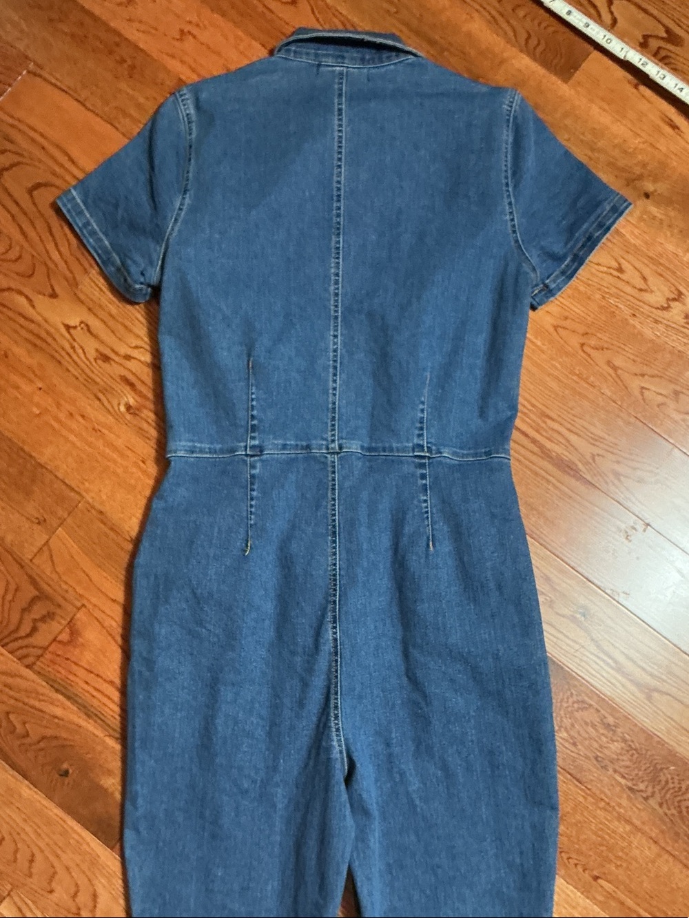 Girl.ish Classic Blue Denim Short-Sleeve Zip-Front Jumpsuit - Picture 9 of 11